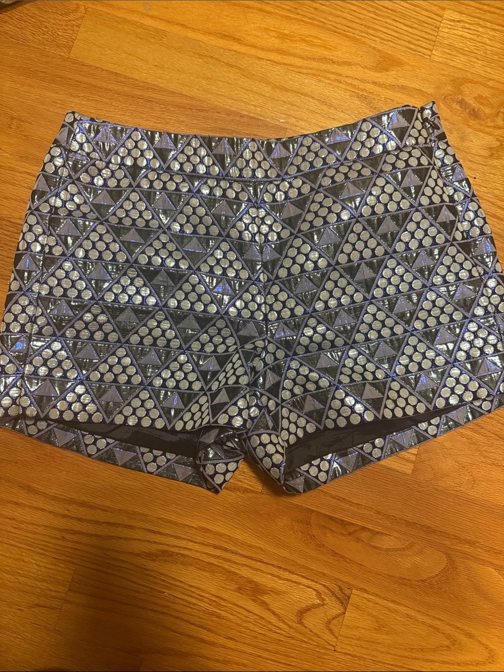 J crew collection Geometric Metallic Blue Shorts size 0